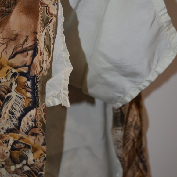 MARK SHALE Midi Skirt Lining Front Fold Floral Cream-Brown Zip Back USA 10 - Picture 5 of 10